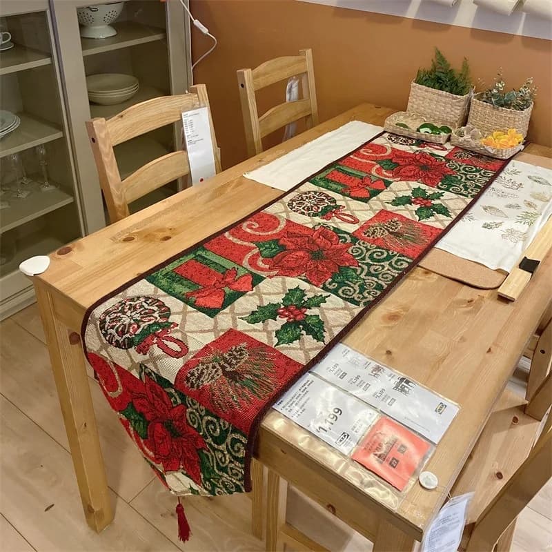 クリスマス テーブルランナー ホリデーデコ 綿混紡生地