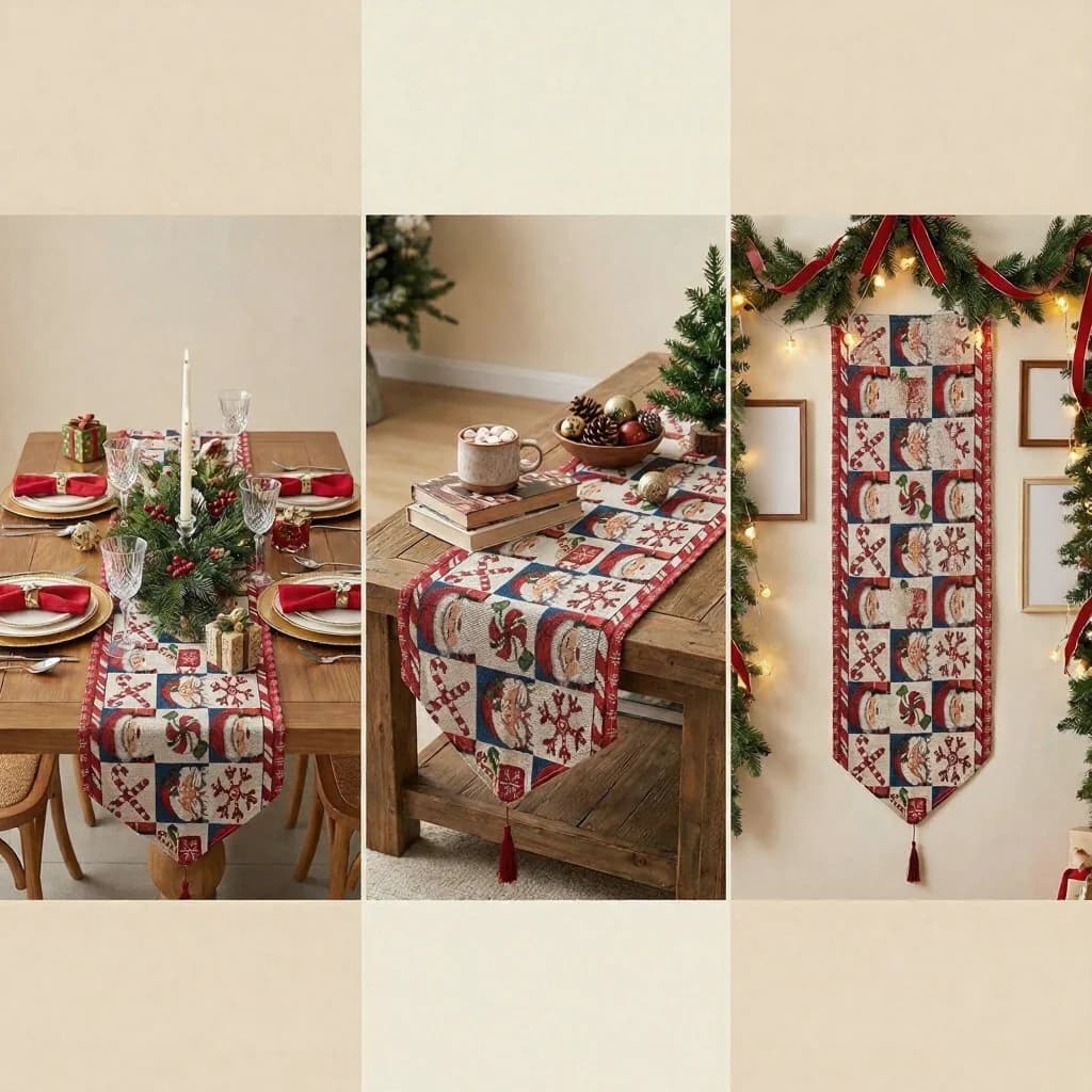 クリスマス テーブルランナー フェスティバル ホリデー装飾 ダイニングテーブル＆キャビネット用