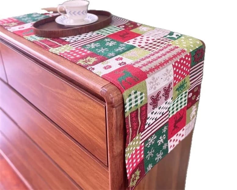クリスマス コットンリネン テーブルランナー ダイニング用フェスティブホリデーデコ