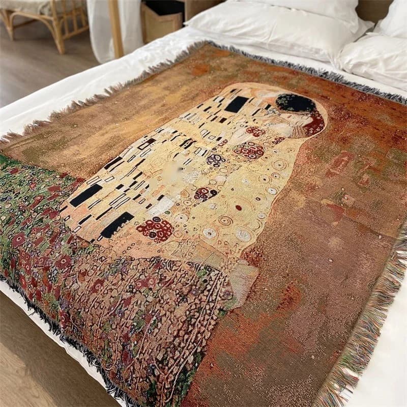 ヴィンテージアート スローブランケット 綿混紡ソファカバー