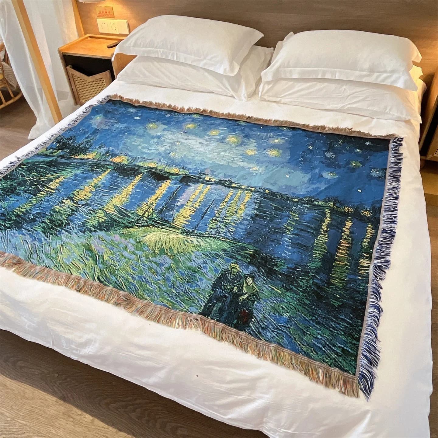 ゴッホ風 ウォーヴンスローブランケット ソファ ベッド 壁飾り用 130x160cm