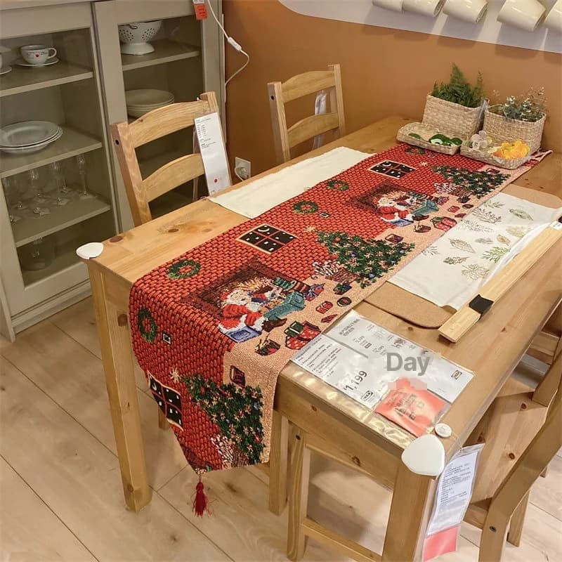 クリスマス テーブルランナー ホリデーデコ 綿混紡生地