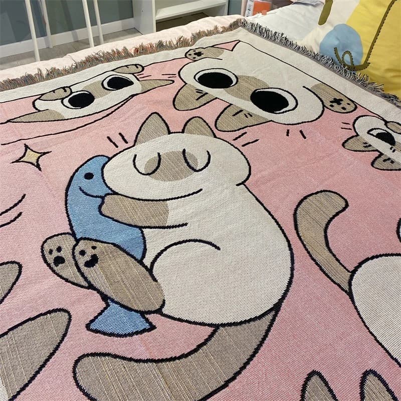 ピンクの猫キャラクター ソファスローブランケット シングルサイズ