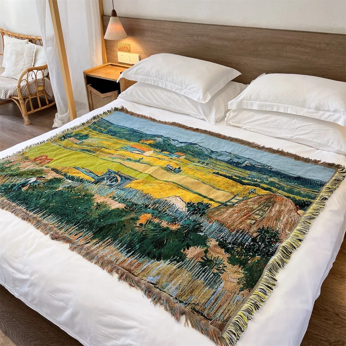 ゴッホ風 ウォーヴンスローブランケット ソファ ベッド 壁飾り用 130x160cm