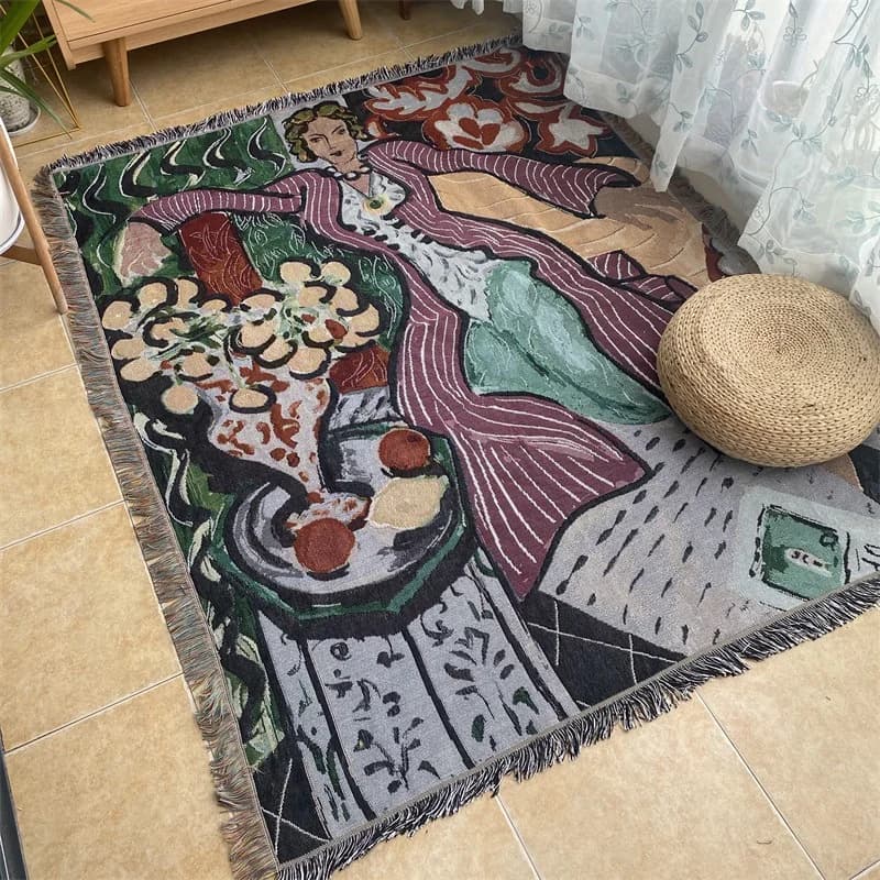 ヴィンテージアート スローブランケット 綿混紡ソファカバー