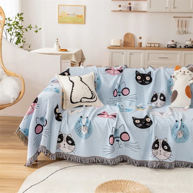 猫柄ソファスローブランケット（デコレーションカバー）