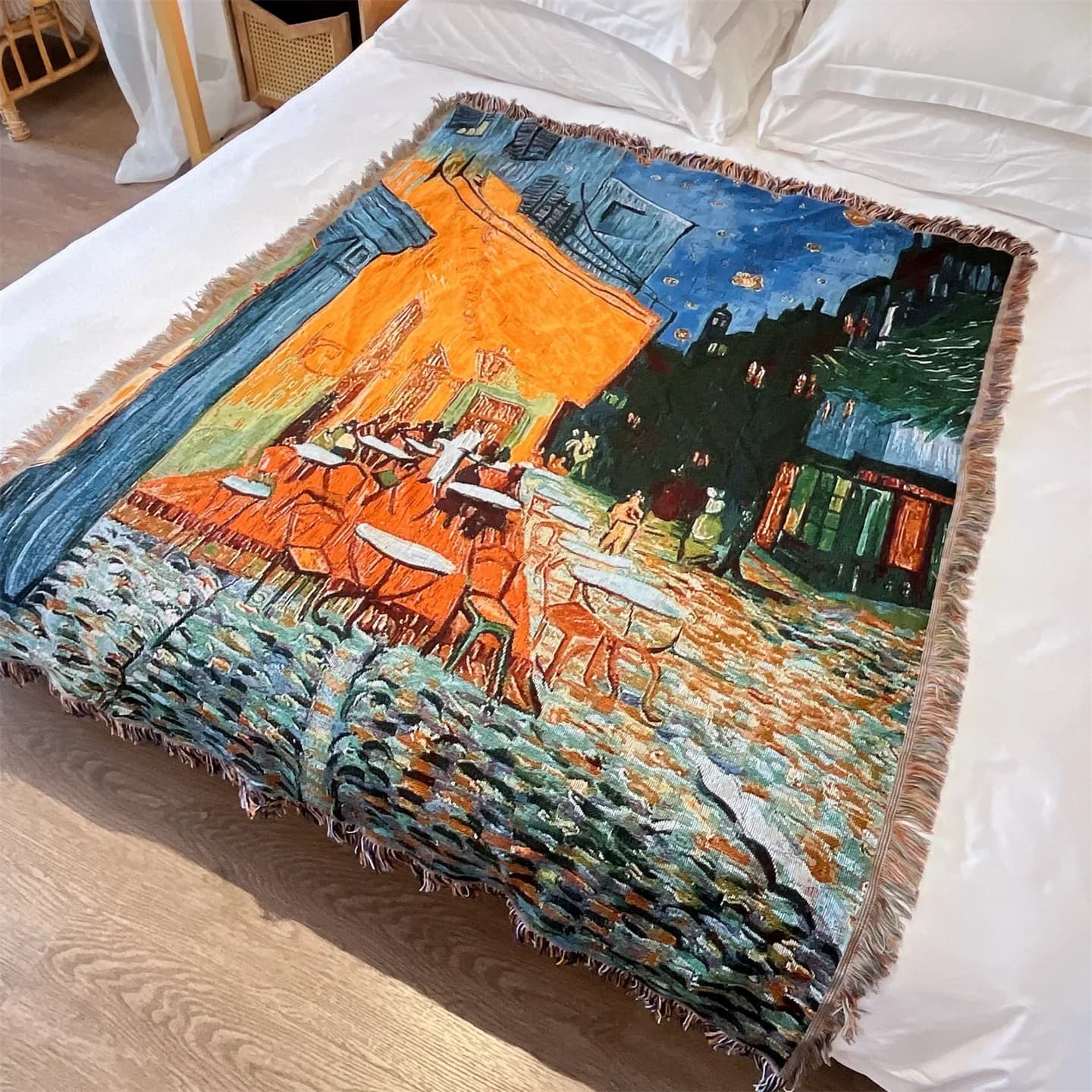 ゴッホ風 ウォーヴンスローブランケット ソファ ベッド 壁飾り用 130x160cm