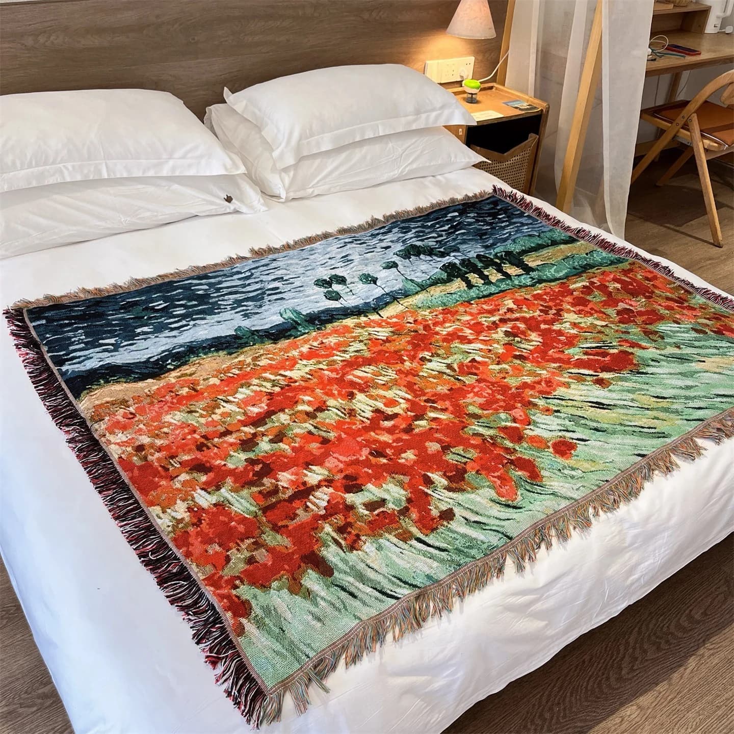 ゴッホ風 ウォーヴンスローブランケット ソファ ベッド 壁飾り用 130x160cm